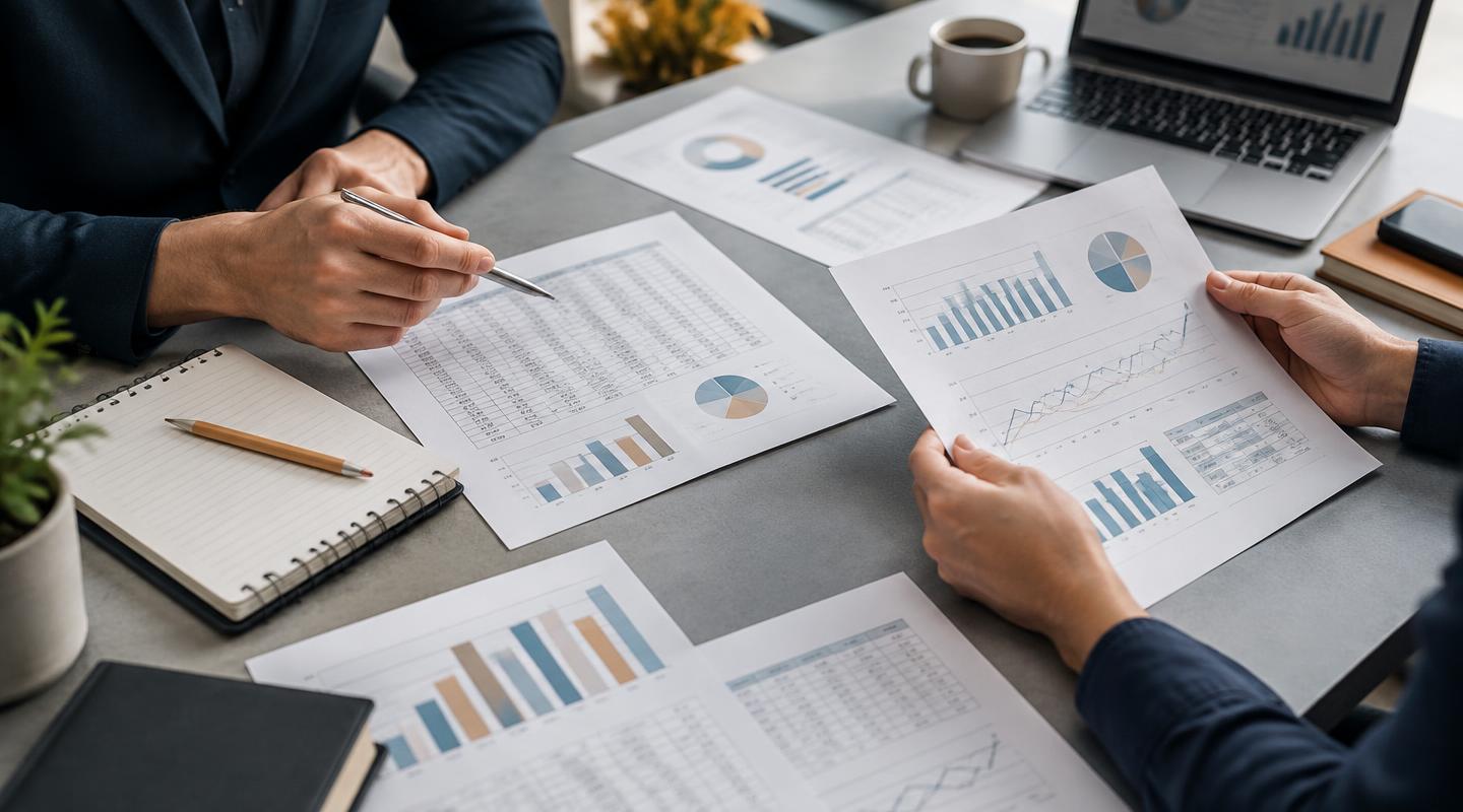 Market research and commercial planning documents being reviewed